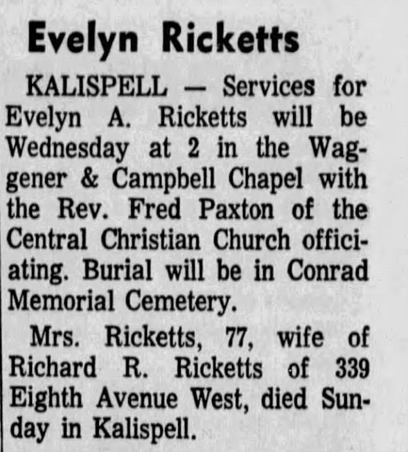 Obituary for Evelyn A. Ricketts (Aged 77)